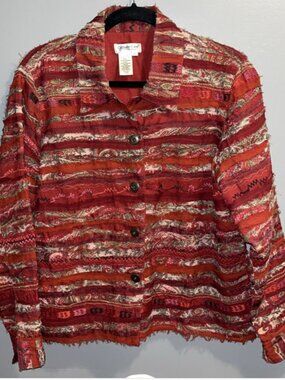 Coldwater Creek Embroidered Button Front Jacket Womens PL Artsy Ribbon Blazer